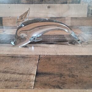 Large Murano Clear Glass Dolphin Signed Zanetti L - 12 Inches